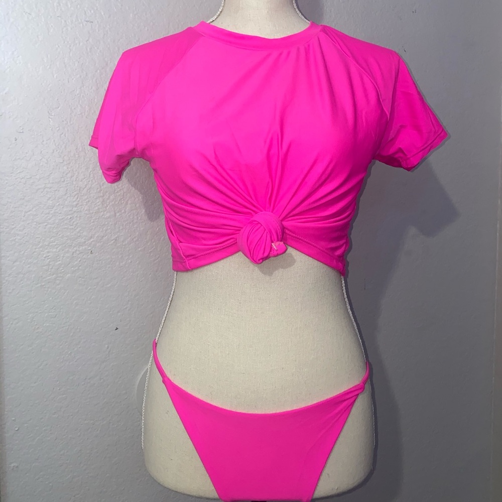 Neon Pink Crop Swimsuit